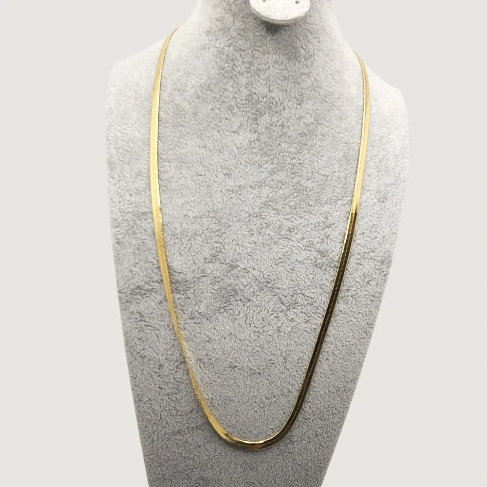 Herringbone Chain Necklace 14k Gold Plated 4mm 24